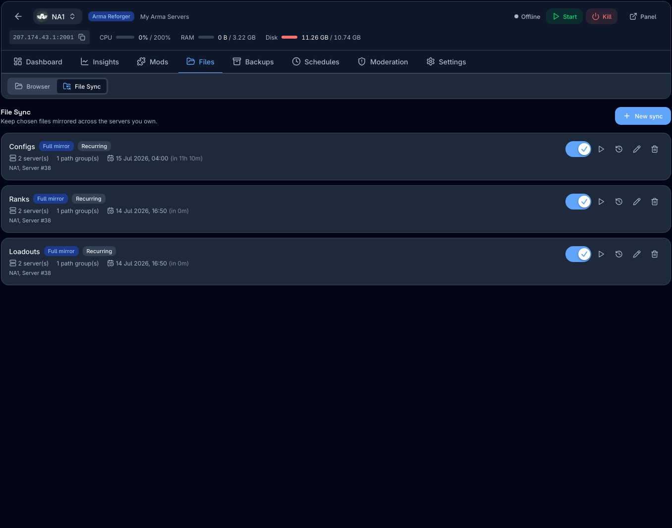 Arma Reforger file sync dashboard